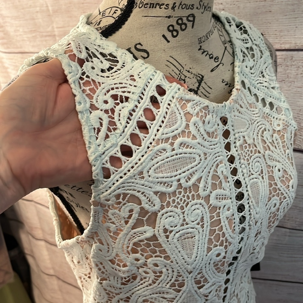 Lulu’s Dream Life Dress Lace Overlay NWT Bodycon Light Blue Size Medium - Picture 4 of 12
